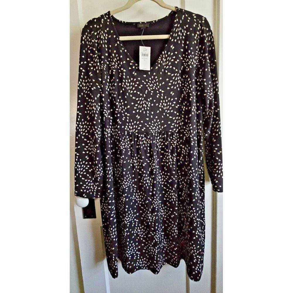 NWT J jill wearever black white long sleeve knit Rayon dress Sz L